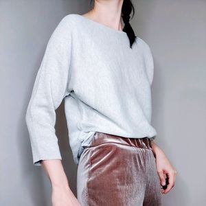 H&M Ribbed Cropped Sleeves Gray Top